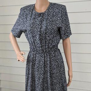 80s 90s Long Blue Dress Navy Dark Vintage S